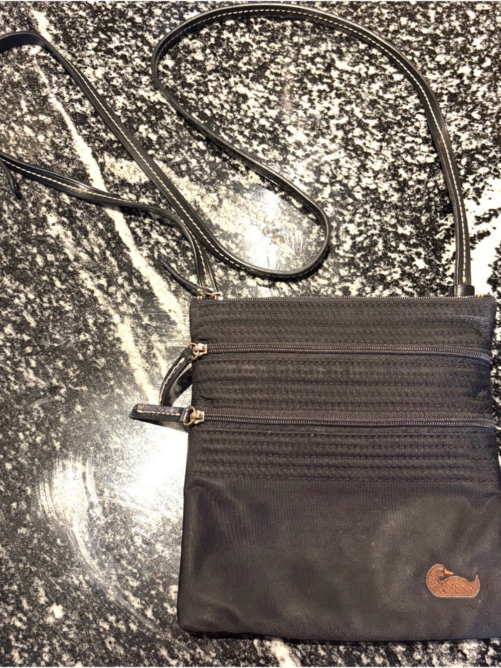Dooney & Bourke Black Crossbody Nylon Bag with Brown Logo Accent